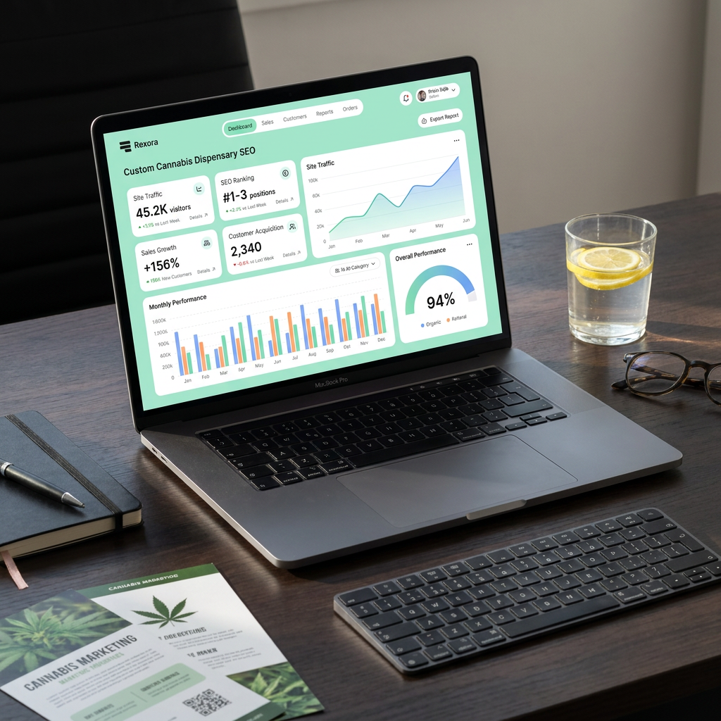 Cannabis SEO dashboard showing website traffic and sales